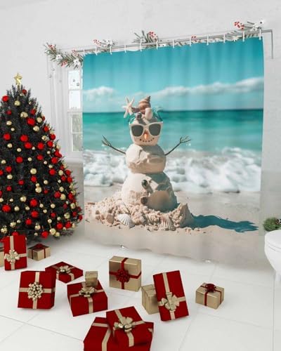 ZOE GARDEN Christmas Beach Shower Curtain Set 72x72