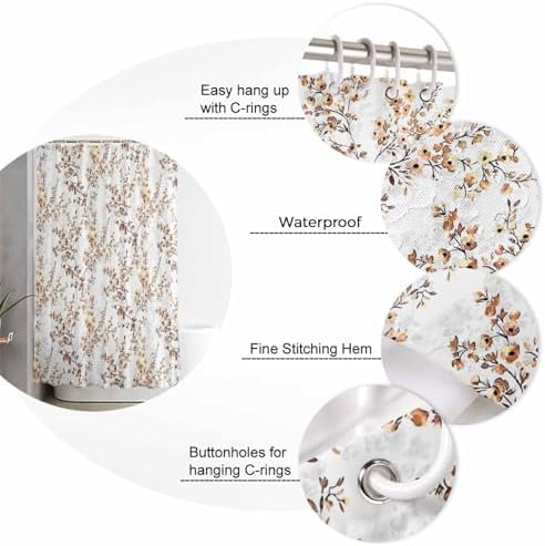 ZOE GARDEN Brown Flower Leaves Shower Curtain Set