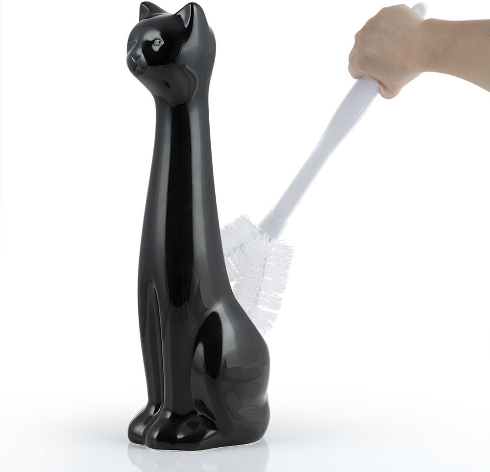 Allure Home Creation Black Cat Toilet Brush Holder and Brush Set 1