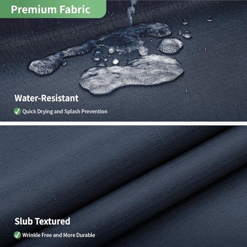 No Hook Shower Curtain with Snap-in Liner Set Slub Textured Navy Blue