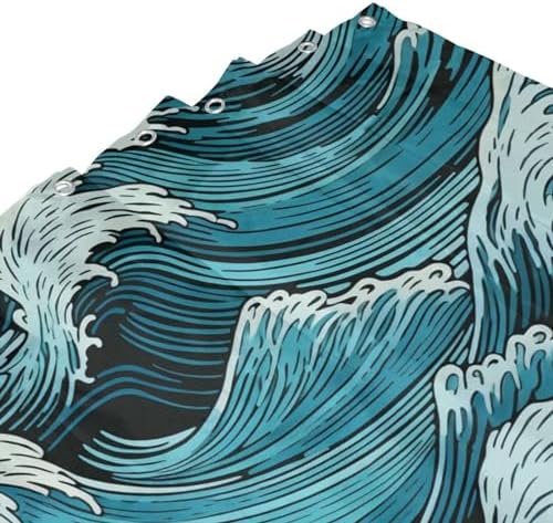 Blue Wave Shower Curtain with 12 Hooks 72x72in