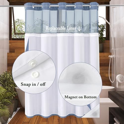Gibelle Waffle Weave Shower Curtain Set with Liner Hotel Style Moonlight Blue 72x74