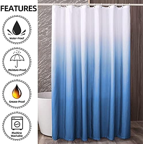 YI ZE Ombre Shower Curtain Set Navy Blue 72x72