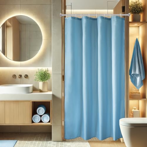 AooHome 48x72 inch Shower Liner with Hooks and Weighted Hem - Blue