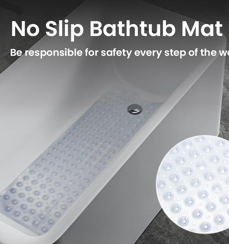 VOCIC Bath and Shower Safety Mat 39x16 Non Slip with Suction Cups