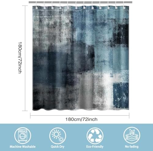 Mocsicka Blue Grey Abstract Shower Curtain with 12 Hooks 1