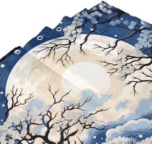 White Flower Tree Shower Curtain Set with 12 Hooks 72x72in