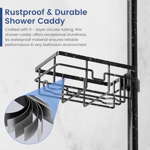Mixoo Corner Shower Caddy - Adjustable Tension Pole with 6 Shelves