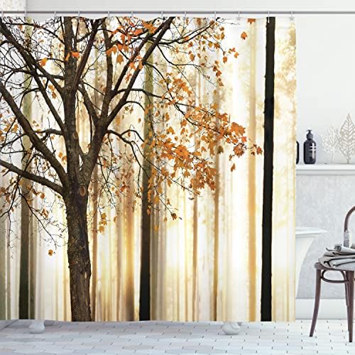Ambesonne Autumn Shower Curtain Set with Hooks Orange Yellow 1