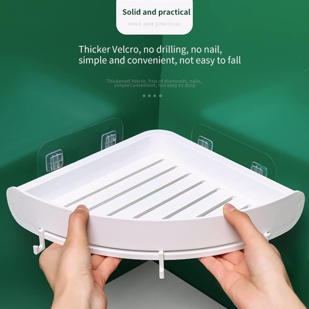 Light Gray Corner Shower Shelf with Hooks and Capacity