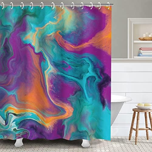 RosieLily Abstract Shower Curtain Sets with 12 Hooks in Orange Teal and Purple