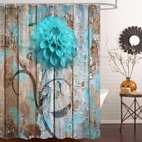 JAWO Teal Dahlia Small Shower Curtain Set