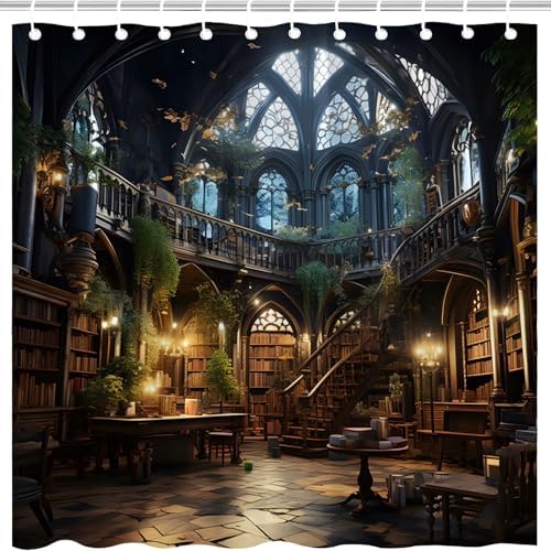 Gothic Library Shower Curtain with Hooks