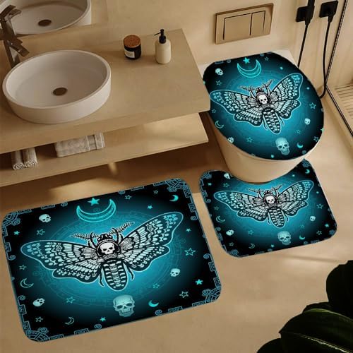 4 Pcs Death Moth Theme Shower Curtain Set with Rug and Mat