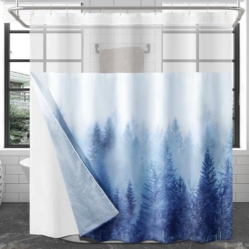 ORTIGIA Misty Forest Shower Curtain Set with Liner and Hooks 1