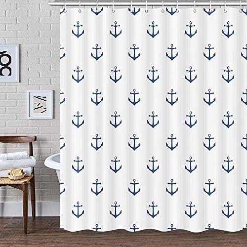 DYNH Nautical Anchor Shower Curtain Set 72x72 Inch Navy Blue