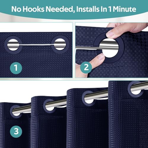 Vipfree No Hook Shower Curtain 72x74 Navy Blue