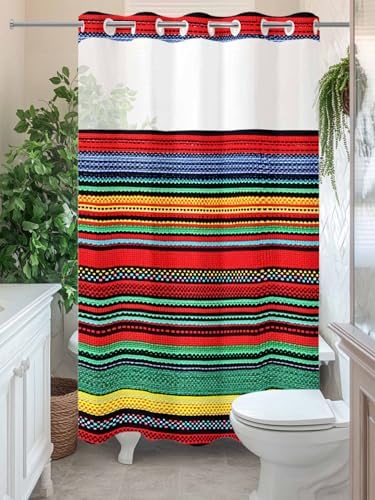 Eeijunphn No Hooks Shower Curtain Set 72x72in Abstract Mexico design