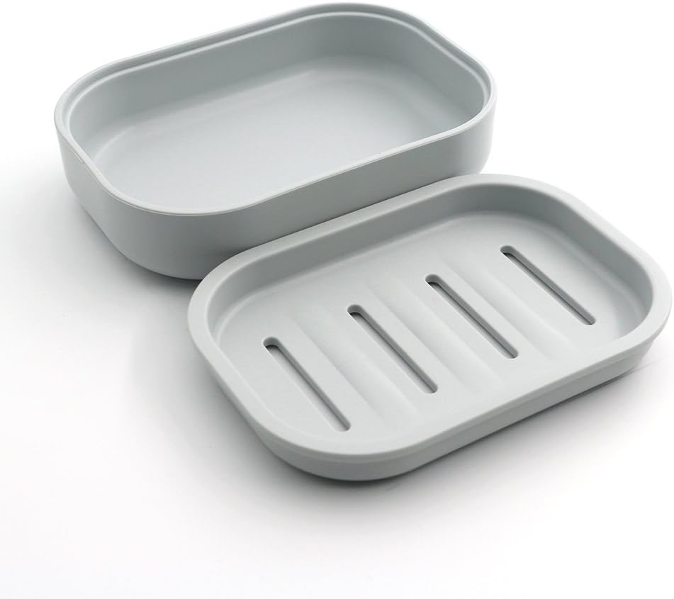 UVIVIU Plastic Soap Dish Container Keeps Soap Dry Easy Cleaning Grey Blue
