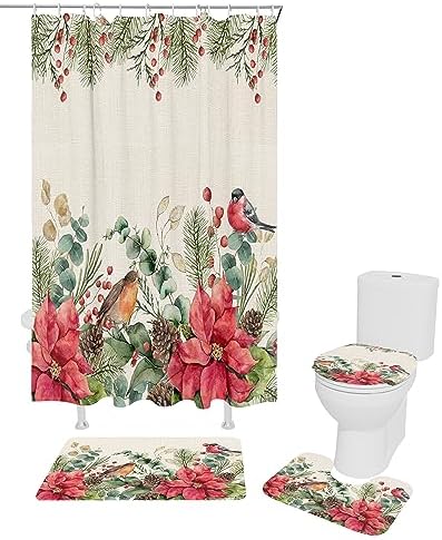 ZOE GARDEN Rustic Christmas Poinsettia Bathroom Set 1
