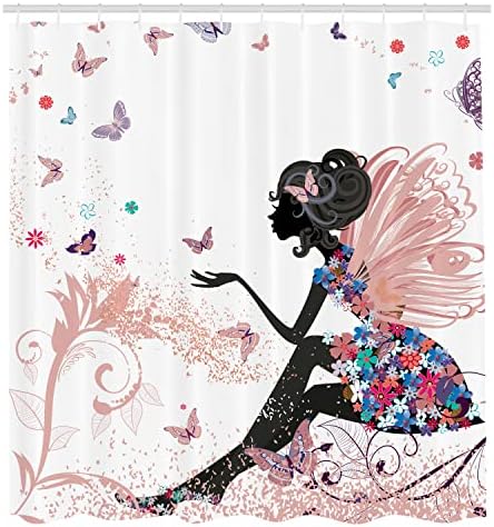 Ambesonne Fantasy Shower Curtain Set with Hooks 69x70 Blush Black