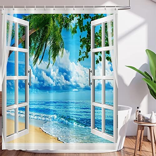 Tropical Beach Shower Curtain with Hooks 72x72 Inch