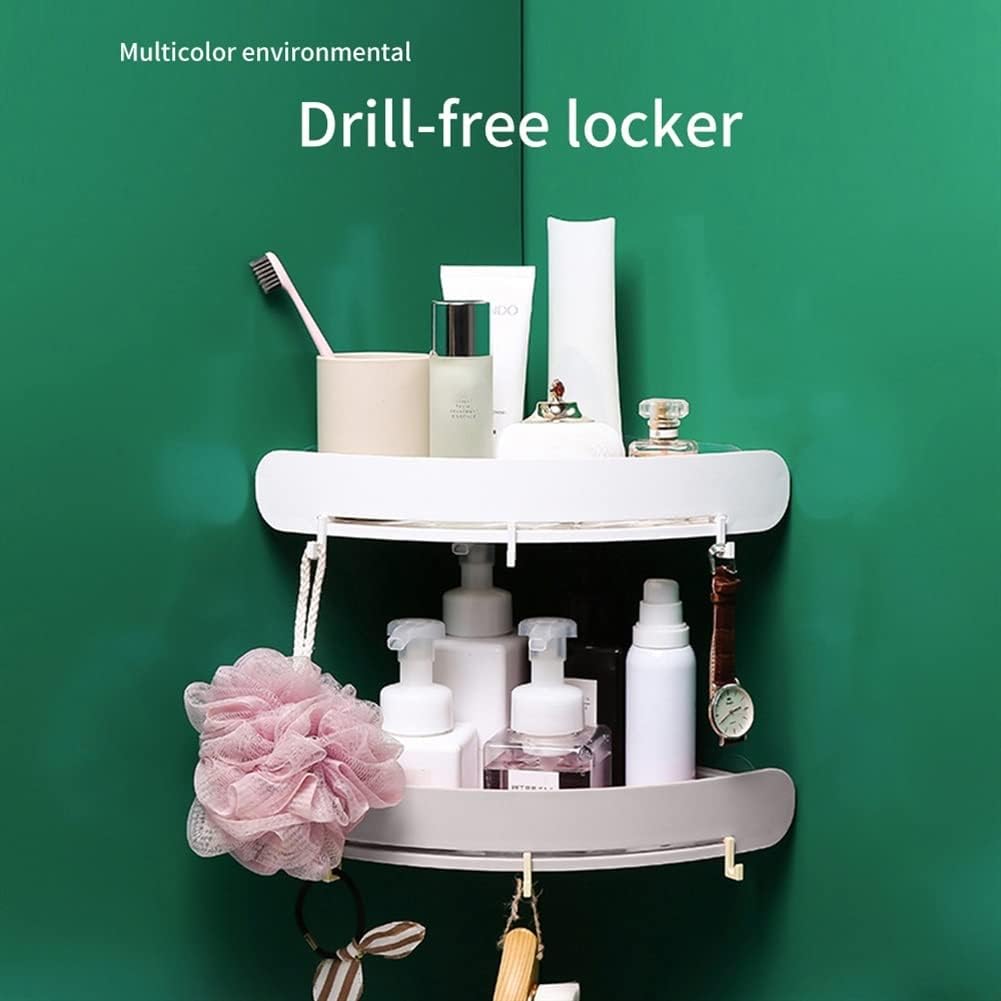 Light Gray Corner Shower Shelf with Hooks and Capacity