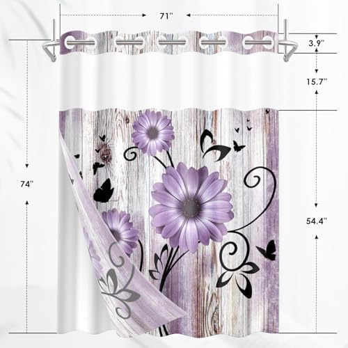 Nesphy Purple Flower Shower Curtain Set with Snap Lining 1