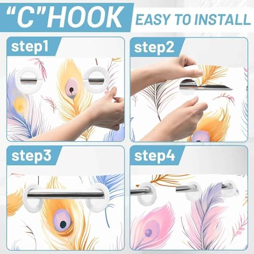 Gdmoon Colorful Peacock Feather Shower Curtain Set