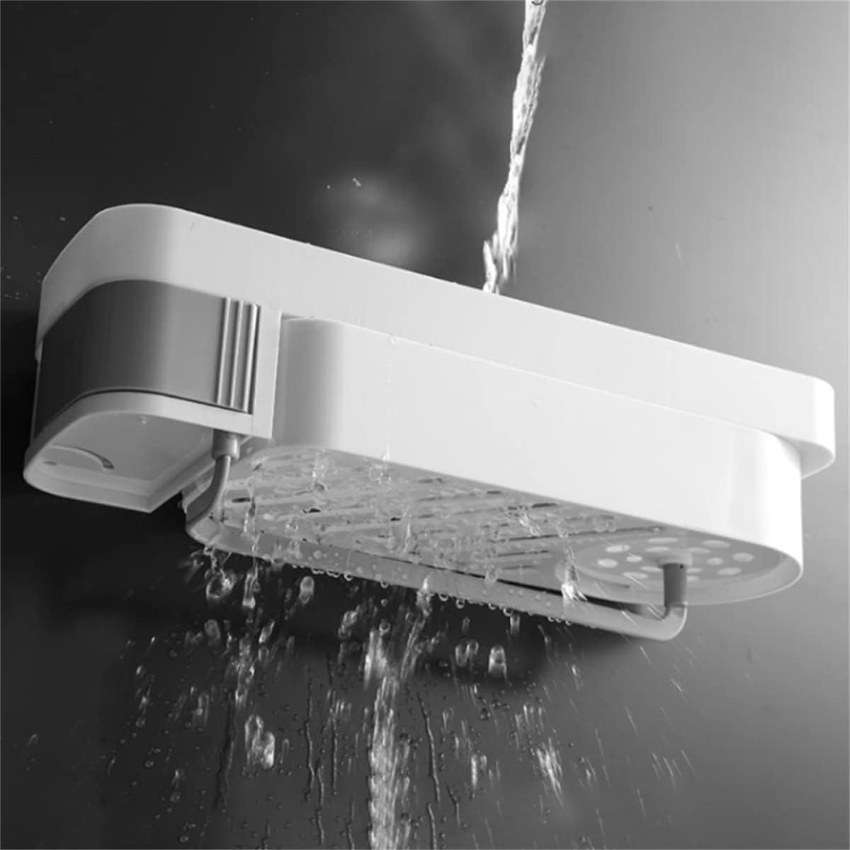 OWOT Adhesive Shower Caddy with 4 Hooks and Expandable Design