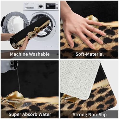 Uphome Leopard Print Bath Mat - Slip Resistant Washable 75x45cm