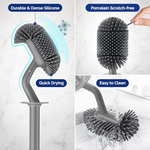HAMITOR Toilet Brush Holder Set Gray