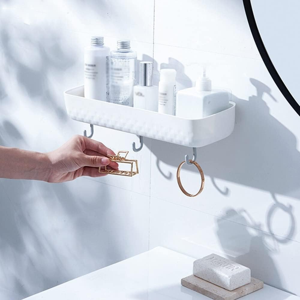 Wall Mounted Shower Caddy With Three Hooks and Drain Hole