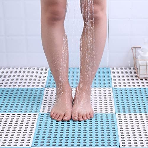 HUHJYUGE Non-Slip Square Shower Mat 12x12in with Drain Holes and Interlocking Design