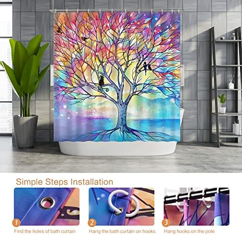 Lokigo Modern Tree and Birds Shower Curtain with 12 Hooks