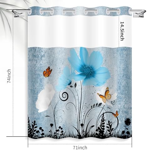 Beautiful Butterfly Shower Curtain with Aqua Floral Pattern
