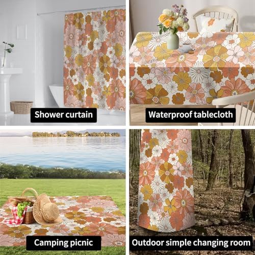 BAUCIWLD Retro Boho Flower Shower Curtain Set with 12 Hooks 1