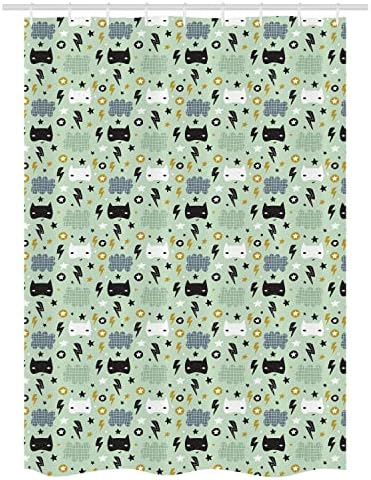 Ambesonne Cartoon Super Hero Stars Clouds Shower Curtain Set