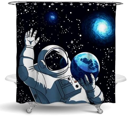OXJOIIS Outer Space Astronaut Shower Curtain with 12 Hooks