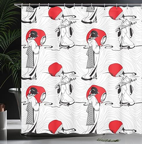Ambesonne East Shower Curtain Set Black Red 69x75