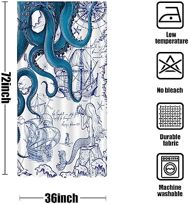 Fungarth Nautical Octopus Shower Curtain Blue 36x72