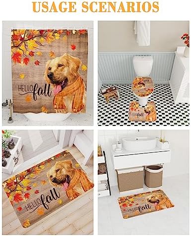 ZOE GARDEN Thanksgiving Shower Curtain Set with Mat and Hooks