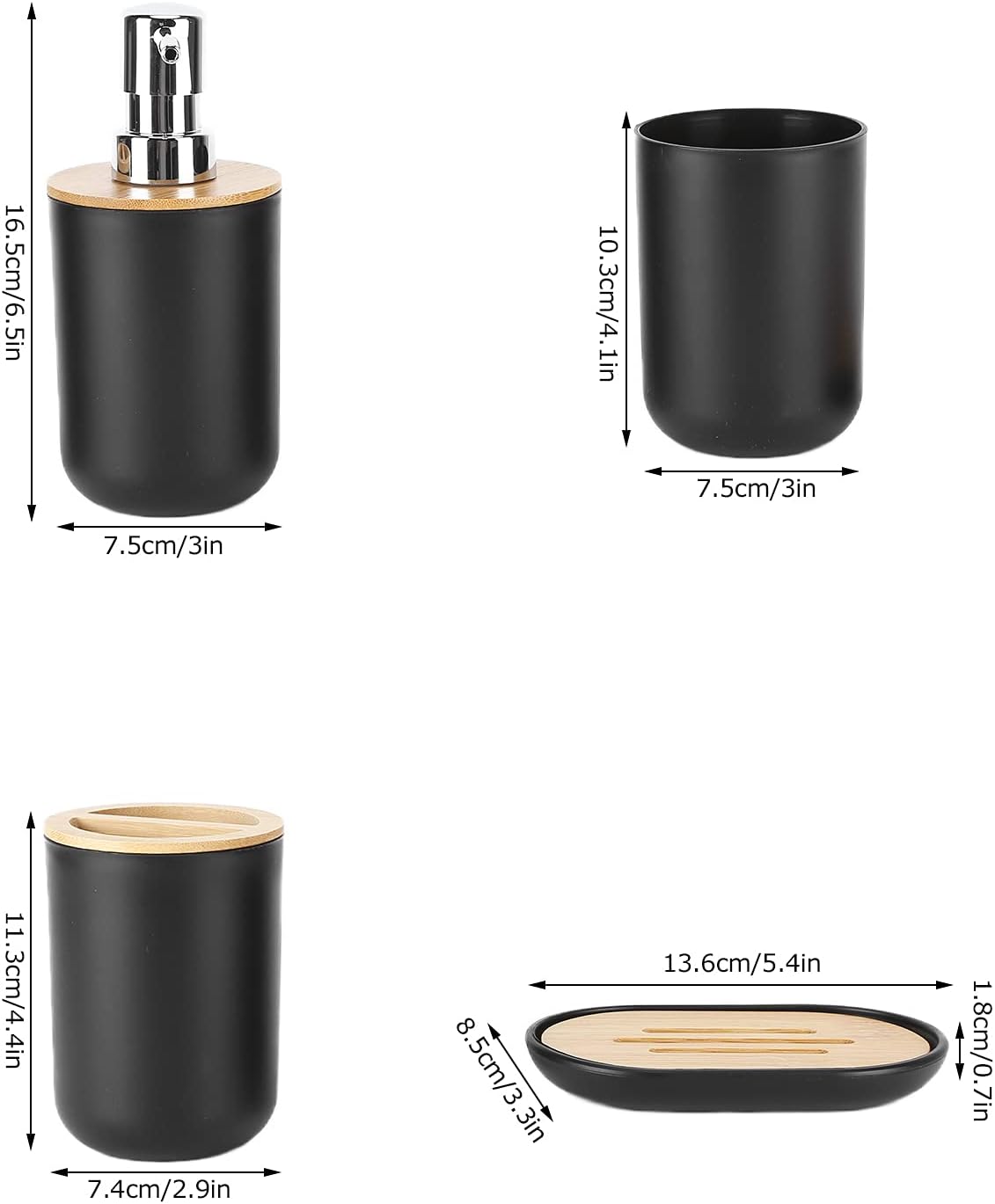 EBTOOLS Set of 4 Bathroom Accessories in Plastic and Bamboo