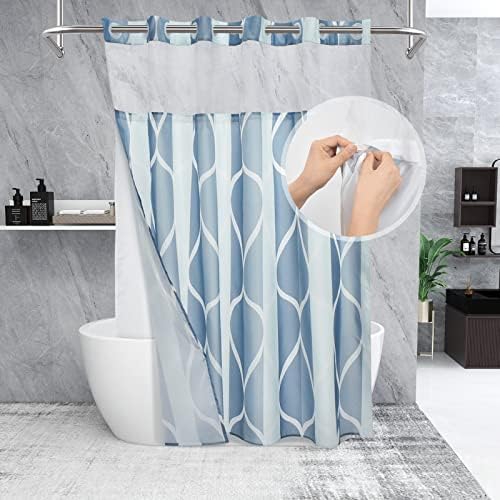 Yiatn No Hook Dark Blue Double Shower Curtain with Mesh Top Window