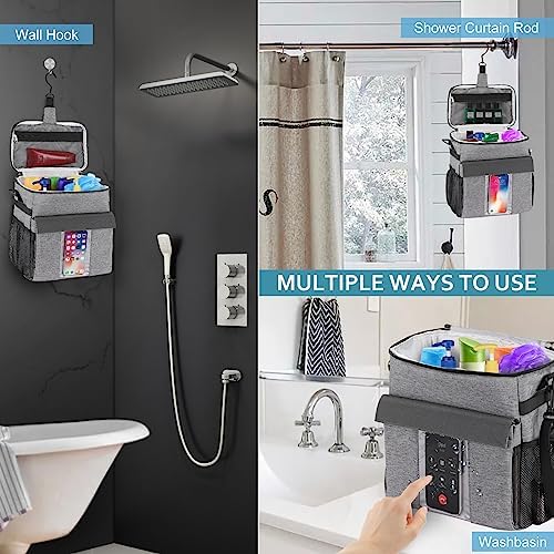 SKYREH Portable Shower Caddy Tote Bag with Shoes and Phone Compartment Gray