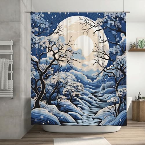 White Flower Tree Shower Curtain Set with 12 Hooks 72x72in