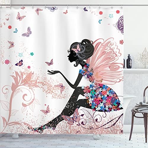 Ambesonne Fantasy Shower Curtain Set with Hooks 69x70 Blush Black