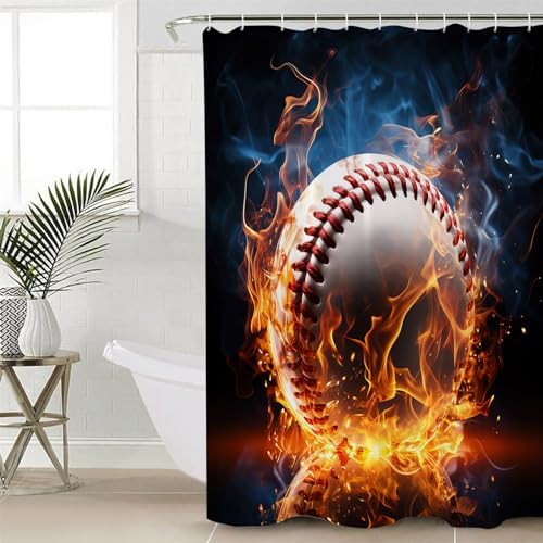 ZOE GARDEN Baseball Shower Curtain Set with Hooks 72x78