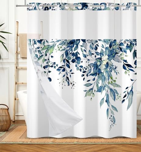 DASHAN Leaf Shower Curtain Set 71x74 with Snap-In Liner