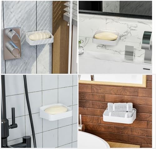 SUOXING Adhesive Soap Holder for Shower Wall White Plastic 2 Pack